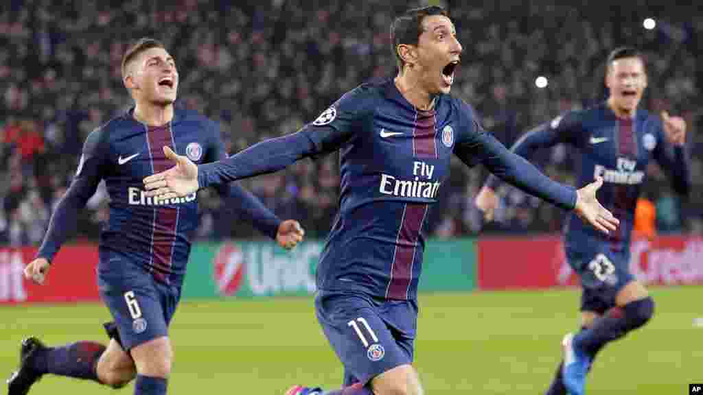 Angel Di Maria, à marqué un but lors du match contre le FC Barcelone, comme son cadeau &nbsp;d&#39;anniversaire à Paris, le 14 février 2017.