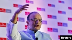 FILE - India's Finance Minister Arun Jaitley speaks at an Economist conference in New Delhi, India, Sept. 9, 2015. 