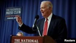 Former U.S. Secretary of State James Baker speaks about a plan to repeal and replace the Clean Power Plan at the National Press Club in Washington, Feb. 8, 2017.