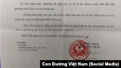 công văn của phường Tân Tạo A (tp.HCM) về không in, sao giấy tờ nhắc đến Formosa (ảnh chụp màn hình)