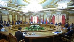 Officials attend a meeting of the Collective Security Council of the Collective Security Treaty Organization in Dushanbe, Tajikistan Sept. 16, 2021.
