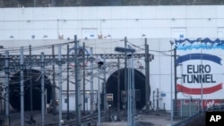 The entrance to the Channel Tunnel near Calais, in Coquelles, Saturday, Jan.17, 2015.