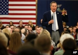 FILE - Republican presidential candidate, Ohio Gov. John Kasich speaks during a campaign stop at Hofstra University in Hempstead, New York, April 4, 2016.