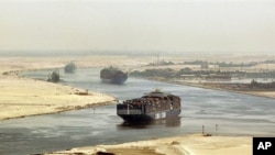 Cargo ships traversing the Suez Canal (file photo)