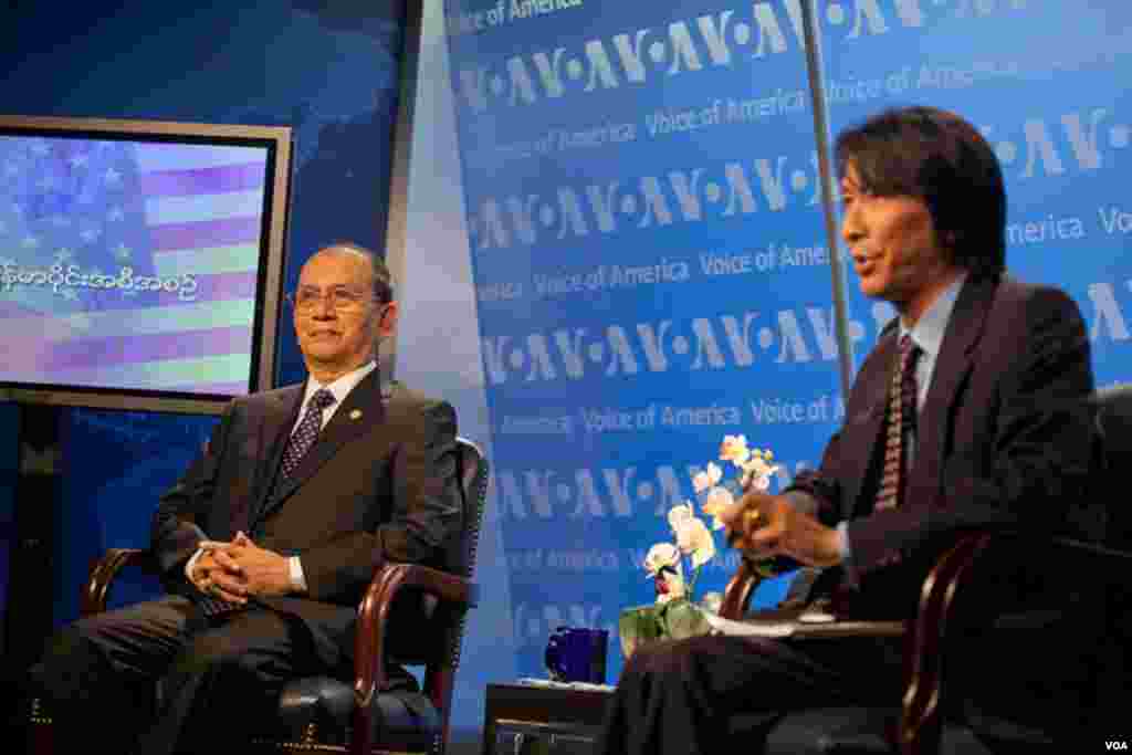 緬甸總統吳登盛5月19號訪問美國之音（美國之音艾莉森&middot;克萊因拍攝）