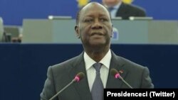 Le president iviorien Ouattara dans l'hémicyle du Parlement à Strasbourg, le 14 juin 2017. (Twitter/Presidenceci)