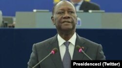 Le president iviorien Ouattara dans l'hémicyle du Parlement à Strasbourg, le 14 juin 2017. (Twitter/Presidenceci)