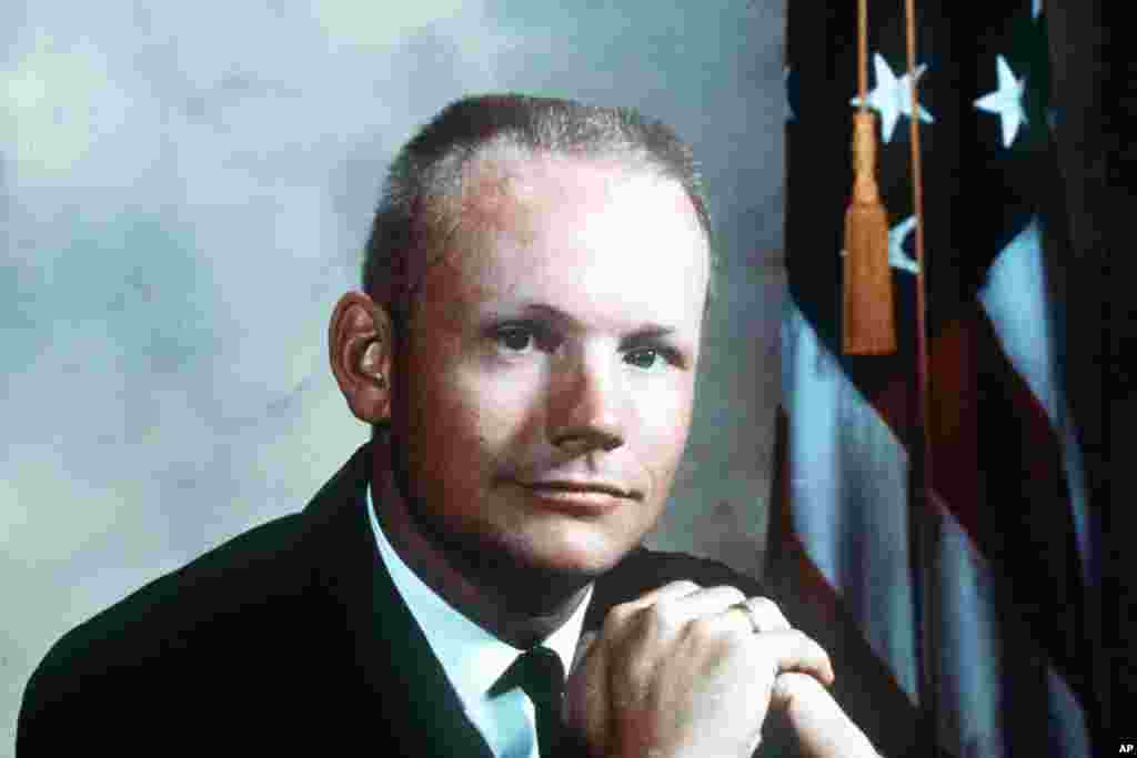 Neil Armstrong, U.S. civilian astronaut, became first man to walk on the moon as flight commander of Apollo 11 space mission, July 1969.