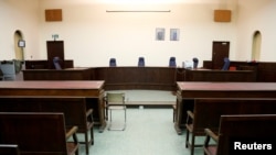 View of a courtroom ahead of the trial of Salah Abdeslam, one of the suspects in the 2015 Islamic State attacks in Paris, at Brussels Palace of Justice, Belgium, Jan. 30, 2018.