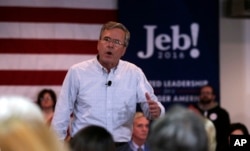 Republican presidential candidate, former Florida Gov. Jeb Bush addresses guests during a campaign stop in Manchester, N.H., Feb. 1, 2016.