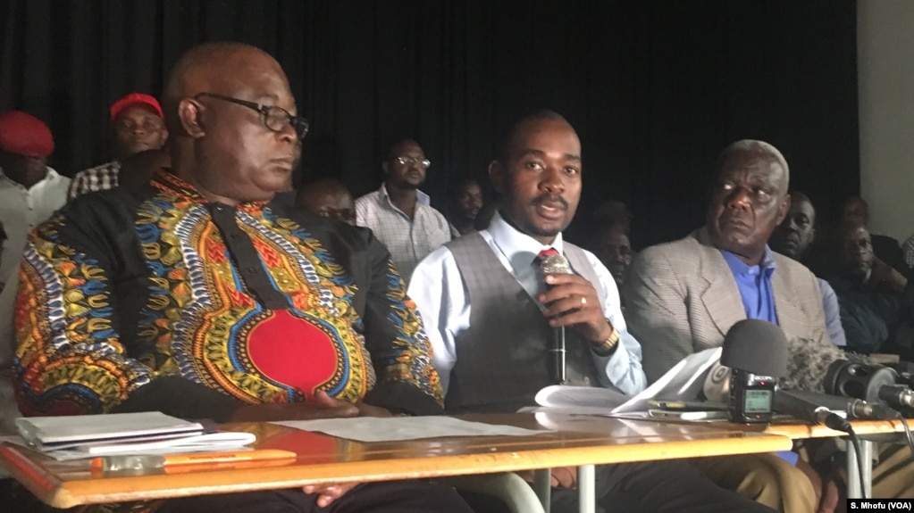 Movement for Democratic Change acting leader Nelson Chamisa addresses journalists in Harare, Zimbabwe, Feb. 23, 2018. Chamisa is expected to face off against President Emmerson Mnangagwa in this year's elections.