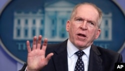 FILE - John Brennan, then the deputy National Security Adviser for Homeland Security and Counterterrorism, gestures during the daily news briefing at the White House in Washington, May 2, 2011.