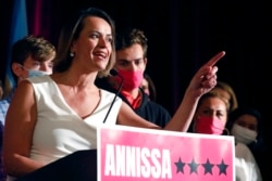 Annissa Essaibi George addresses supporters at her election night gathering following her campaign for Boston mayor, in Boston, Nov. 2, 2021.