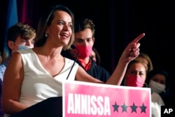 Annissa Essaibi George addresses supporters at her election night gathering following her campaign for Boston mayor, in Boston, Nov. 2, 2021.