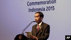 Presiden Joko Widodo berpidato dalam KTT Asia Afrika di Jakarta (23/4). 