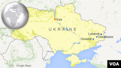 Map of Ukraine showing Donetsk, Luhansk, and Debaltseve