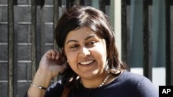 Britain's Conservative Party co-chairman, and Minister without Portfolio, Sayeeda Warsi arrives for a cabinet meeting at Downing Street in London (File Photo).
