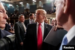 President Donald Trump after the State of the Union address at the Capitol in Washington, Feb. 5, 2019.