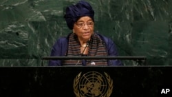 President Ellen Johnson Sirleaf of Liberia addresses the 72nd session of the United Nations General Assembly, at U.N. headquarters, Sept. 19, 2017.