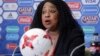 FILE - In this June 16, 2017, photo, FIFA secretary general Fatma Samoura talks to media during a news conference at St. Petersburg Stadium, Russia.