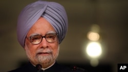 Indian Prime Minister Manmohan Singh speaks during the release of the ‘Report to the People’, a self-assessment report, at a function to celebrate the completion of four years of UPA’s second term in power, in New Delhi, India, May 22, 2013.