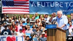 Democratic presidential candidate Sen. Bernie Sanders, I-Vt., speaks at a rally on Sunday, May 22, 2016.