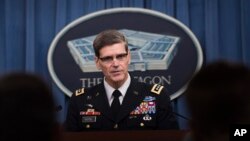 FILE - Army Gen. Joseph Votel briefs reporters, April 29, 2016, at the Pentagon.