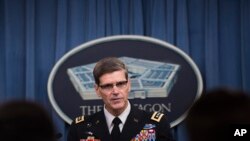 FILE - Army Gen. Joseph Votel briefs reporters about the situation in Kunduz, Afghanistan, April 29, 2016, at the Pentagon.