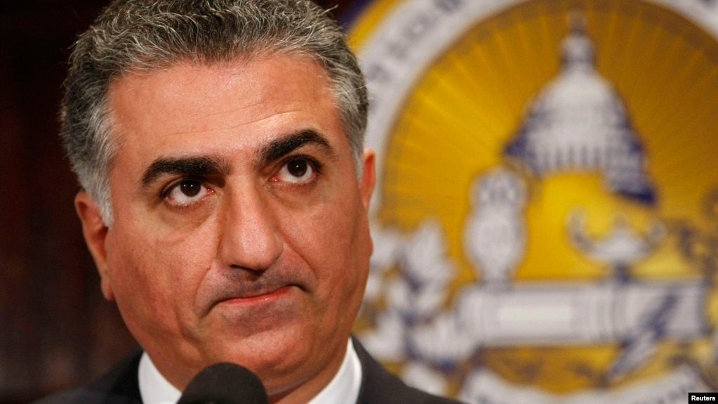 FILE - Former Iranian Crown Prince Reza Pahlavi speaks at the National Press Club in Washington, June 22, 2009. 