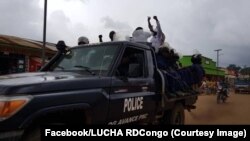 Neuf activistes arrêtés pendant une marche contre le maintien au pouvoir du président Joseph Kabila, à Beni, Nord-Kivu, 21 octobre 2017. (Facebook/LUCHA RDCongo)