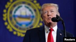 U.S. President Donald Trump delivers remarks on "combatting the opioid crisis" in a speech at Manchester Community College in Manchester, New Hampshire, March 19, 2018.