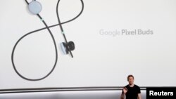 Google product manager Juston Payne speaks about Pixel Buds during a launch event in San Francisco, California, U.S., Oct. 4, 2017.