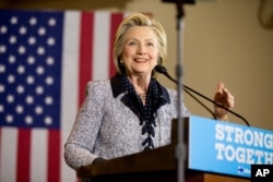 FILE - Democratic presidential candidate Hillary Clinton speaks at a rally at the International Brotherhood of Electrical Workers Circuit Center, in Pittsburgh, June 14, 2016.