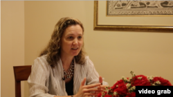 Chargé d'affaires Jane Bocklage, U.S. Mission to Southeast Asia, talks to VOA Khmer on US-ASEAN Relation With China’s Rising Influences in the Region in Phnom Penh, Cambodia on March 2, 2018. (video grab)