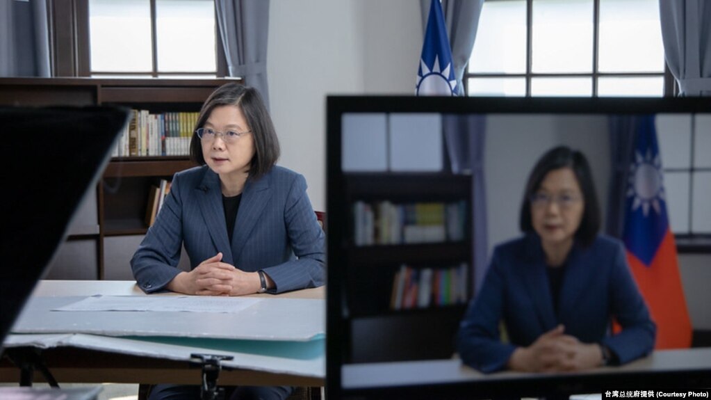 台湾总统蔡英文2021年5月10日对哥本哈根民主峰会发表视频演说(台湾总统府提供）(photo:VOA)