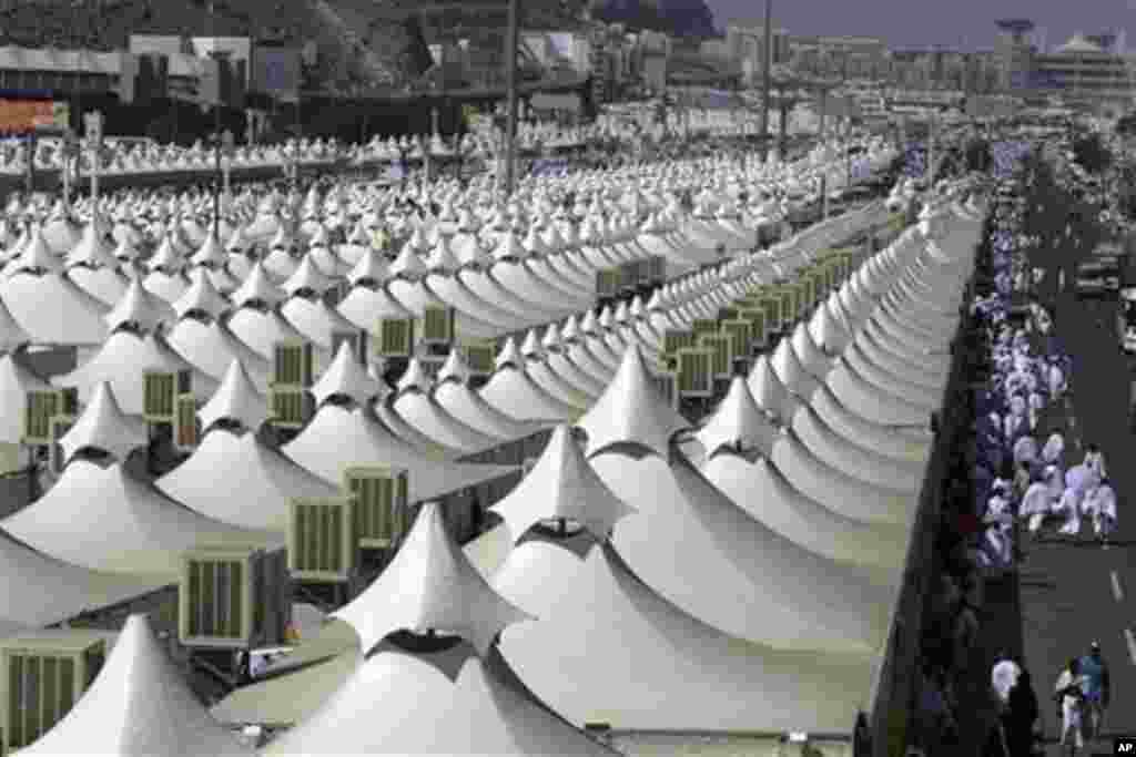 Thousands of tents housing Muslim pilgrims are crowded together in Mina near Mecca, Saudi Arabia, Sunday, Nov. 14, 2010. The annual Islamic pilgrimage draws 2.5 million visitors each year, making it the largest yearly gathering of people in the world.