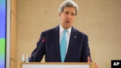 Secretary of State John Kerry delivers remarks to the United Nations Human Rights Council in Geneva, Switzerland, March 2, 2015.