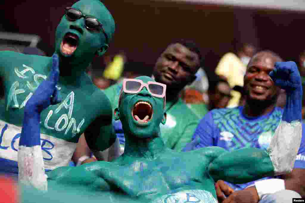 Sierra Leone fans are seen before the match Sierra Leone vs Equatorial Guinea in Cameroon on Jan. 20, 2022.