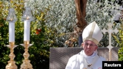 Pope Francis celebrates an outdoor Mass at Campobasso, Italy, on July 5, 2014.