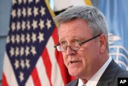 FILE - U.S. Olympic Committee CEO Scott Blackmun speaks about the Team USA WinterFest for the upcoming 2018 Pyeongchang Winter Olympic Games, in Seoul, South Korea, Aug. 1, 2017.