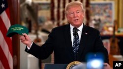 President Donald Trump speaks during a "Made in America Product Showcase" at the White House, July 23, 2018.