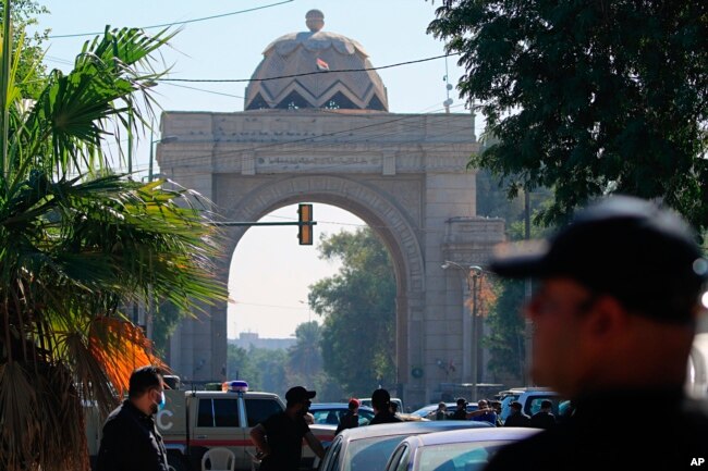 Iraqi Security forces close the heavily fortified Green Zone as they tightened security measures hours after an assassination attempt on Prime Minister Mustafa al-Kadhimi, in Baghdad, Iraq, Nov. 7, 2021.