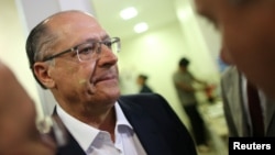 Governor of Sao Paulo, Geraldo Alckmin is seen as he leaves a meeting with members of the Brazilian Social Democracy Party (PSDB) in Brasilia, Brazil, Feb. 7, 2018. 