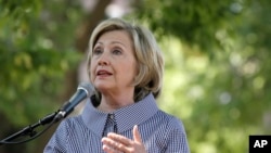 Democratic presidential candidate Hillary Clinton speaks during a news conference in Des Moines, Iowa, Aug. 15, 2015.