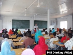 A teacher leading an English class in a Djiboutian univiersty.