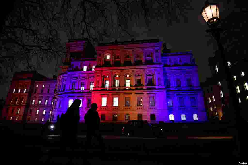 The Foreign and Commonwealth Office buildings are illuminated on Brexit day in London, Britain.