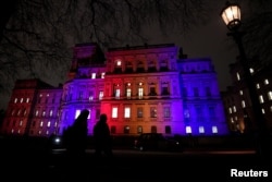 The Foreign and Commonwealth Office buildings are illuminated on Brexit day in London, Britain.