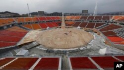 The Pyeongchang Olympic Stadium is under construction in Pyeongchang, South Korea, Nov. 25, 2017. 