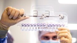 FILE - A technician inspects filled vials of the Pfizer-BioNTech COVID-19 vaccine at the company's facility in Puurs, Belgium, in this March 2021 photo provided by Pfizer.