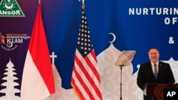 Menteri Luar Negeri AS Mike Pompeo berpidato di Nahdlatul Ulama di Jakarta. (29 Oktober 2020)